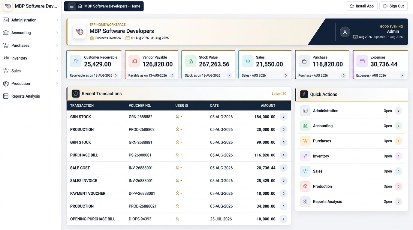 MBP Cloud ERP Dashboard